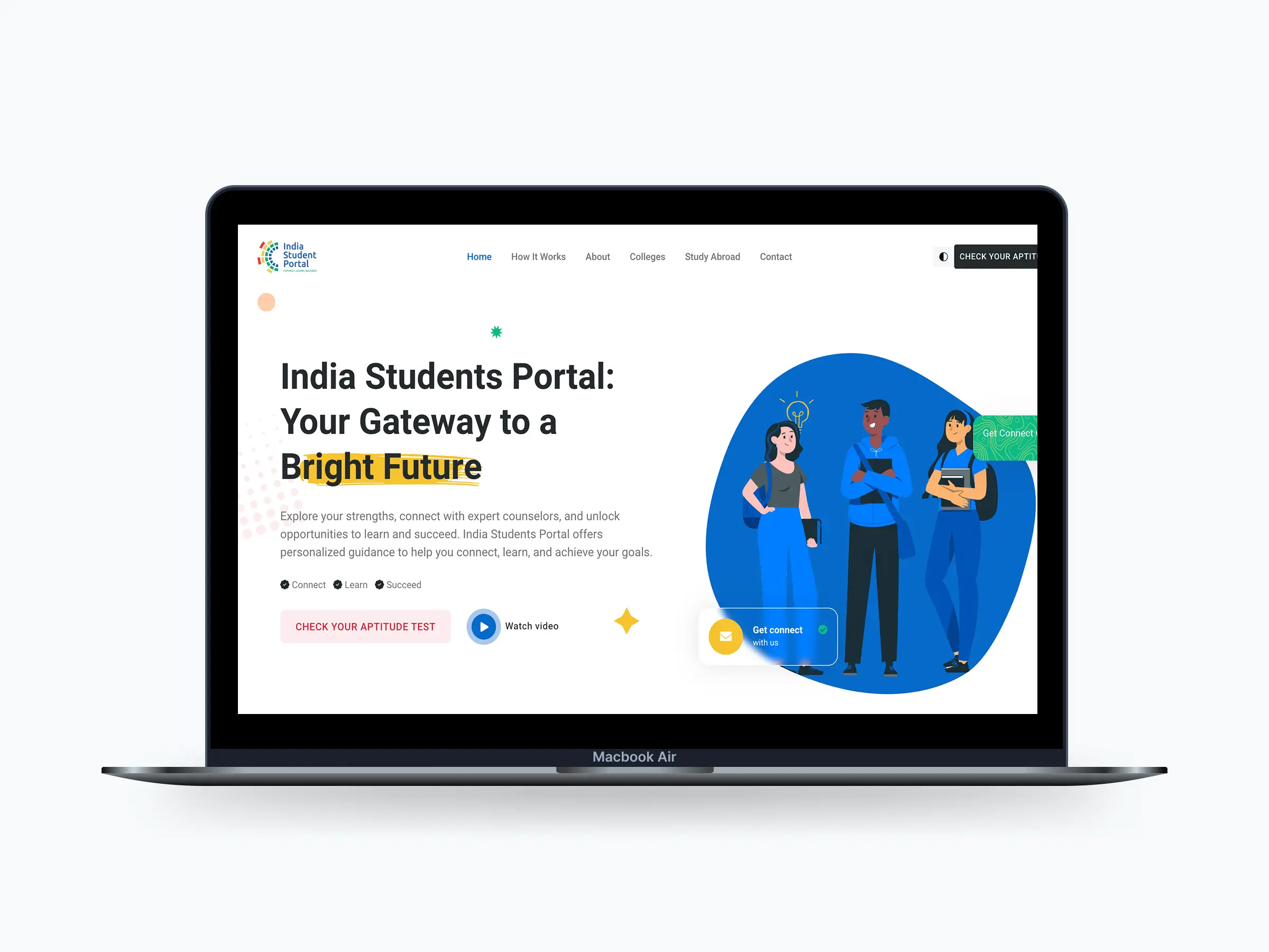 India Student Portal: A website helping students choose colleges through psychometric-based selection.